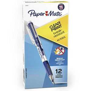 paper mate clearpoint break-resistant mechanical pencils, hb 2 lead (0.7mm) pencil with comfort pencil grip and pencil eraser dark blue, 12 count