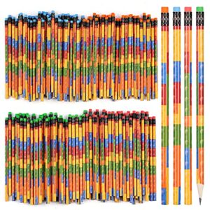kolewo4ever 200 pieces building block wood pencils colorful round pencils with top erasers kids birthday goody bag bulk filler for exams, school, office, sketching and learning activities (200)