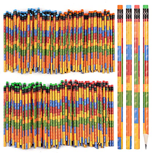 Kolewo4ever 200 Pieces Building Block Wood Pencils Colorful Round Pencils with Top Erasers Kids Birthday Goody Bag Bulk Filler for Exams, School, Office, Sketching and Learning Activities (200)