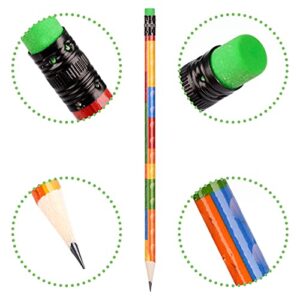 Kolewo4ever 200 Pieces Building Block Wood Pencils Colorful Round Pencils with Top Erasers Kids Birthday Goody Bag Bulk Filler for Exams, School, Office, Sketching and Learning Activities (200)