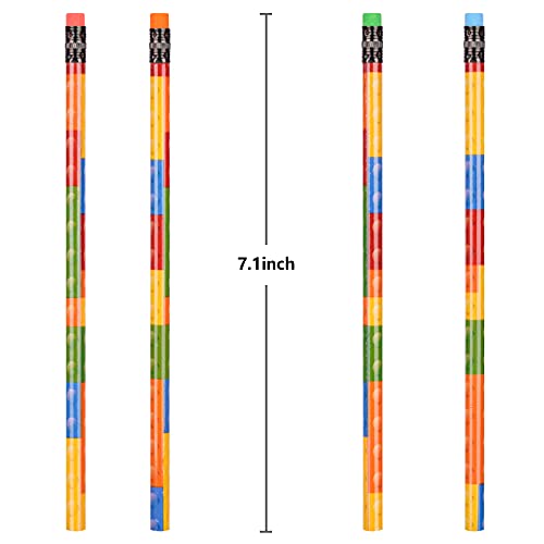 Kolewo4ever 200 Pieces Building Block Wood Pencils Colorful Round Pencils with Top Erasers Kids Birthday Goody Bag Bulk Filler for Exams, School, Office, Sketching and Learning Activities (200)