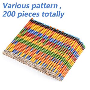 Kolewo4ever 200 Pieces Building Block Wood Pencils Colorful Round Pencils with Top Erasers Kids Birthday Goody Bag Bulk Filler for Exams, School, Office, Sketching and Learning Activities (200)