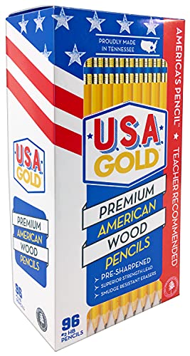 Cra-Z-Art U.S.A. Gold Pre-sharpened American Wood Cased #2 HB Yellow Pencils, 96 Pack