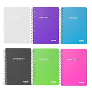 bazic composition book 100 sheet 5″ x 7″ poly cover spiral notebook, writing journal college ruled notebooks, assorted color, 6-pack