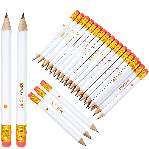 Outus 50 Pieces Wedding Pencils Pre-Sharpened Half Pencil with Eraser Bridal Pencils 4 Inch Mini Hexagon 2 HB Short Half Pencils for Wedding Presents, Golf,Classroom, School, 2 Styles (Pink) (White)