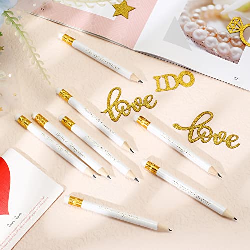 60 Pieces Wedding Pencils Half Pencils Bridal Pencils with Eraser White Gold Golf Pencil 4 Inch Mini Pencils 'Better Together' 'Always and Forever' Pencils for Bridal Shower Wedding Party, School