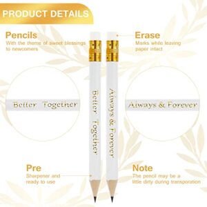 60 Pieces Wedding Pencils Half Pencils Bridal Pencils with Eraser White Gold Golf Pencil 4 Inch Mini Pencils 'Better Together' 'Always and Forever' Pencils for Bridal Shower Wedding Party, School