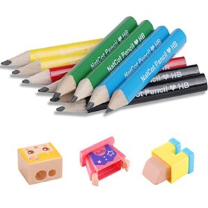 natcot triangular fat pencil for 2-8 years old kids use.10 pencil with pencil sharpener and eraser (color)