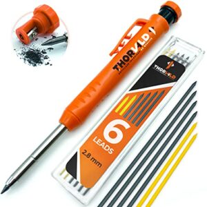 thorvald carpentry pencil set for carpenter – incl. 7 leads + sharpener – solid mechanical pencils with fine point/wood marker/best marking tools for construction/carpenters/drawing/scriber