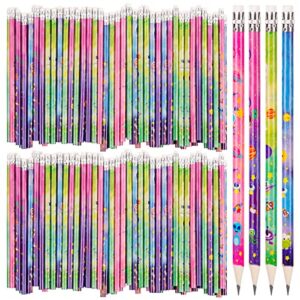 100 pieces outer space pencils pencils bulk starry sky wooden writing pencils with durable erasers top home office school classroom supplies (100)