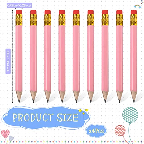 24 Pieces Small Pencils Half Pencils Golf Pencils with Eraser Easy to Hold Graphite HB Pencils for Baby Shower Bridal Shower Wedding Golf School Office (Pink)