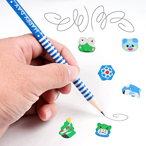 100 Pieces Assorted Colorful Cartoon Animal Pencils Wooden Pencils Novelty Cartoon Dot &Stripe Pencils With Giant Animals Eraser for Teachers Children Classrooms and Party Gifts Supplies