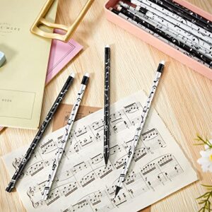Music Note Pencils Music Pencils Music Themed Pencils Kids Musical Pencils Round White Black Pencils Woodcase Pencils with Eraser for School Office Supplies Drawing Writing, 7 Inches (24 Pieces)