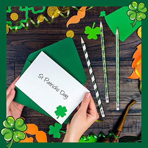 St. Patrick's Day Pencils Shamrock Pencils Clover Novelty Stripe Pencils with Eraser Assorted Kids Pencils Lucky Wood Pencils for 100th Day of School Party Favor Office Supply, 5 Styles (25 Pieces)