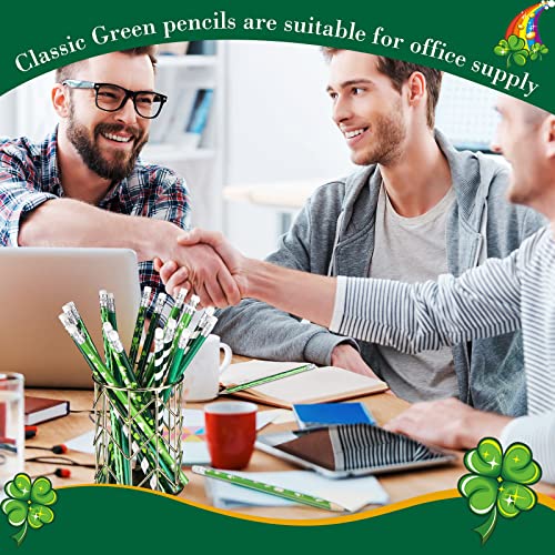 St. Patrick's Day Pencils Shamrock Pencils Clover Novelty Stripe Pencils with Eraser Assorted Kids Pencils Lucky Wood Pencils for 100th Day of School Party Favor Office Supply, 5 Styles (25 Pieces)