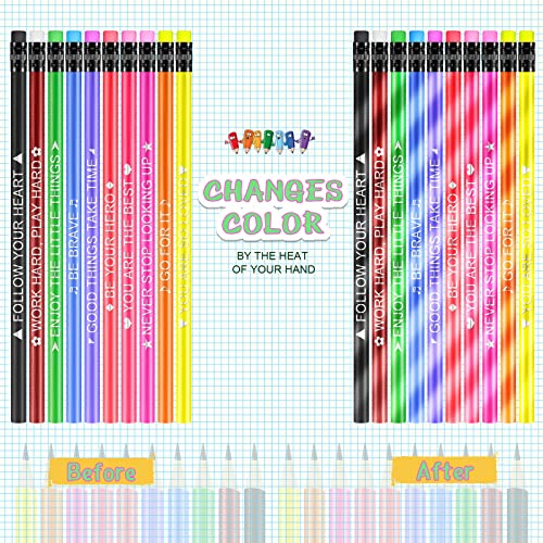 40 Pcs Color Changing Mood Pencil with Motivational Sayings Inspirational Pencils 2b Changing Pencil Heat Assorted Thermochromic Pencils with Eraser for Student (Classic Color, Motivational Style)