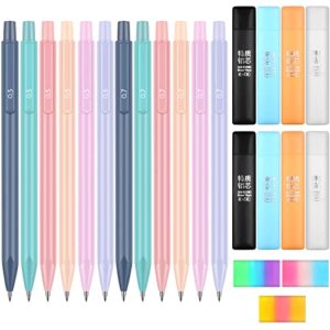 23 pcs cute mechanical pencils set, 12 pcs pastel mechanical pencils 0.5mm and 0.7mm aesthetic school supplies with 8 tubes pencil refills and 3 pcs erasers for kids students writing drawing sketching