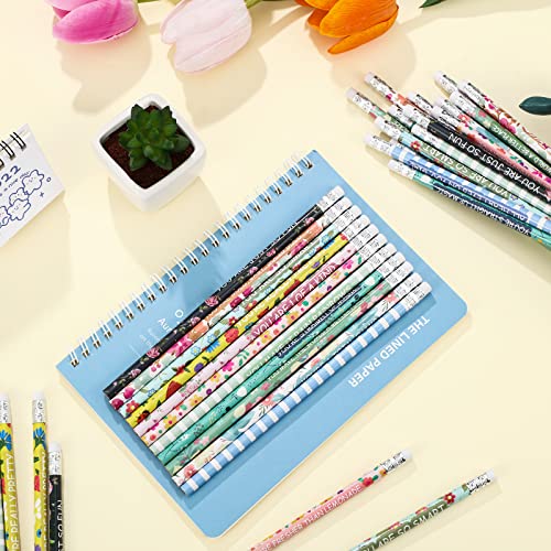 Chinco 36 Pieces Motivational Pencils Wood Personalized Pencils Kids Pencils with Erasers Cute Wooden Pencils for Primary Middle School Students Girls Teachers