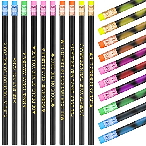 40 Pcs Color Changing Mood Pencil with Motivational Sayings Inspirational Pencils 2b Changing Pencil Heat Assorted Thermochromic Pencils with Eraser for Student (Bright Color, Inspirational Style)