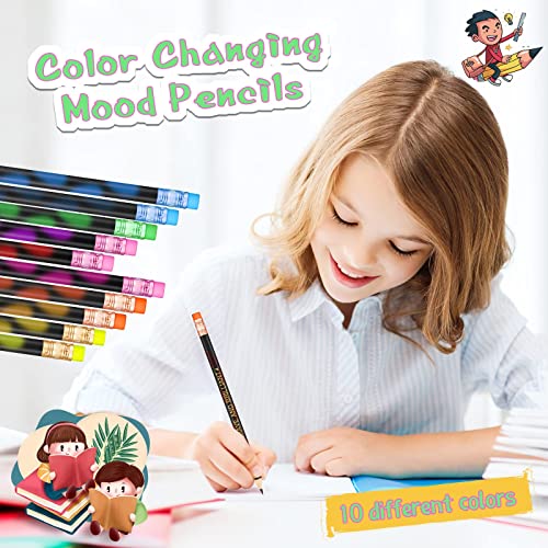 40 Pcs Color Changing Mood Pencil with Motivational Sayings Inspirational Pencils 2b Changing Pencil Heat Assorted Thermochromic Pencils with Eraser for Student (Bright Color, Inspirational Style)
