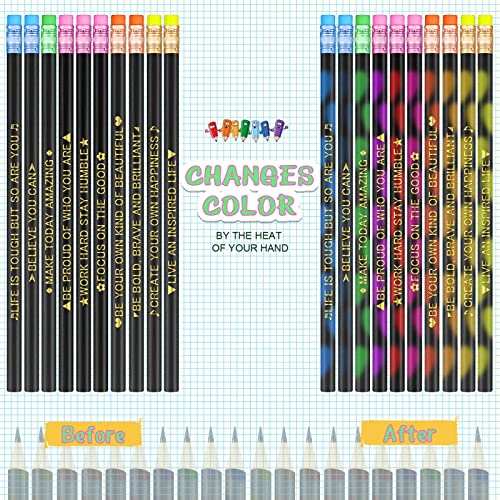 40 Pcs Color Changing Mood Pencil with Motivational Sayings Inspirational Pencils 2b Changing Pencil Heat Assorted Thermochromic Pencils with Eraser for Student (Bright Color, Inspirational Style)