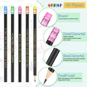 40 Pcs Color Changing Mood Pencil with Motivational Sayings Inspirational Pencils 2b Changing Pencil Heat Assorted Thermochromic Pencils with Eraser for Student (Bright Color, Inspirational Style)