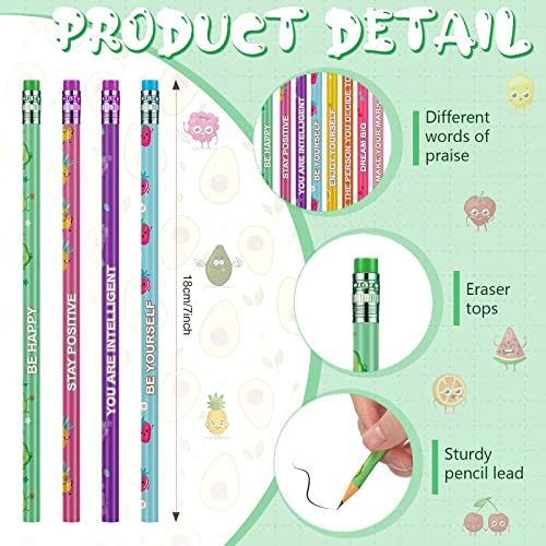 48 Pcs Scented Pencils for Kids Inspirational HB Pencils with Erasers Cylinder Colorful Fun Wood Pencils Motivational Graphite Pencils with Fruit Elements for School Office Classroom Students