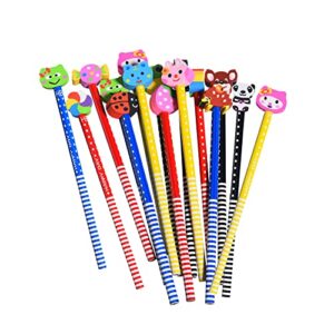 qdxativp 28pcs fun cute pencils for kids,colorful stripe pencils with assorted fruit animal erasers toppers,pencils and erasers set for school office classroom supplies students children