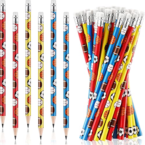 48 Pcs Sports Pencils with Eraser for Kids Ball Pencils Baseball Football Basketball Soccer Pencils Sports Themed Pencils HB Boys Drawing Pencils Teacher Supplies for Classroom Student Rewards