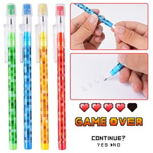 Kolewo4ever 48pcs Minecraft Pixel Pencils Pixel Miner Multi Point Pencils Stackable Pencil with Matching Eraser Party Favor Craft Classroom Rewards Prizes Goody Bag Treat Bag Stuffers