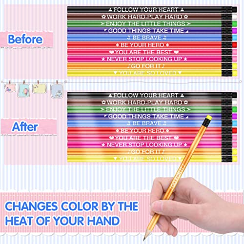 Eersida 80 Pcs Motivational Pencils Color Changing Mood Pencil Inspirational with Sayings 2B Thermochromic Eraser for Student Christmas Gift (Multicolor, Style)