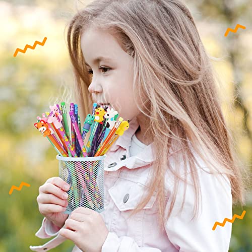 Ireer 60 Pcs Scented Pencils for Kids Animal Fruit Scent HB Graphite Pencils with 60 Pcs Cartoon Pencil Toppers Cute Pencil Cap Gift for School Office Classroom Party Reward Supplies (Bright Style)