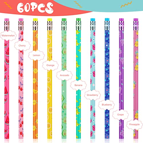 Ireer 60 Pcs Scented Pencils for Kids Animal Fruit Scent HB Graphite Pencils with 60 Pcs Cartoon Pencil Toppers Cute Pencil Cap Gift for School Office Classroom Party Reward Supplies (Bright Style)