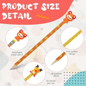 Ireer 60 Pcs Scented Pencils for Kids Animal Fruit Scent HB Graphite Pencils with 60 Pcs Cartoon Pencil Toppers Cute Pencil Cap Gift for School Office Classroom Party Reward Supplies (Bright Style)