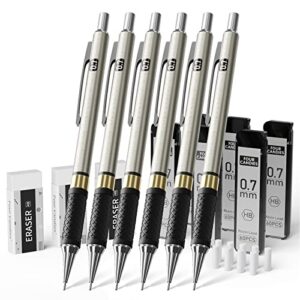 four candies metal mechanical pencil set – 6pcs 0.7mm art mechanical pencils & 360pcs hb lead refills & 3pcs erasers & 9pcs eraser refills, drawing mechanical pencils for writing, sketching/with case