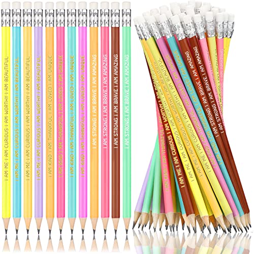 Fumete Inspirational Pencils Colorful Pencil Set Student Gifts from Teacher Bulk Motivational Sayings Pre Sharpened Pencils #2 HB Wood Pencils Classroom Gifts graduation Gifts for Kids (72 Pcs)