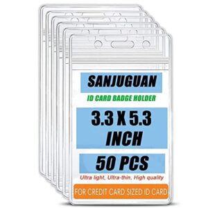 SANJUGUAN 50 Pack ID Badge Holders, Vertical Clear PVC Card Holder with Waterproof Resealable Zip Type,for Badge Record ID Card Name Tag(3"X4")