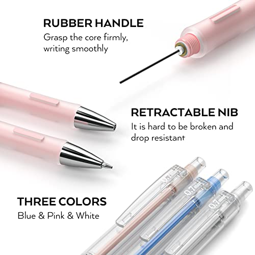 Nicpro 3 PCS Pastel Mechanical Pencil 0.7 mm for School, with 6 tubes HB Lead Refills, 3 Erasers, 9 Eraser Refills for Student Writing, Drawing, Sketching, Blue & Pink & White Colors - with Cute Case