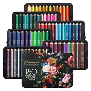 raam refined 180 premium colored pencils for adult coloring,artist soft series lead cores with vibrant colors, drawing pencils, art pencils, coloring pencils for adults and kids(3.8mm lead core)