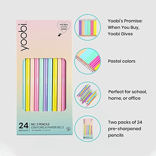 Yoobi No. 2 Pencils - Pre-sharpened Pencils in Pastel Colors, Pink, Lavender, Baby Blue, Yellow, Mint, and Peach - Fun School Supplies for Kids, Teens & Adults - 2 packs of 24#2 Pencils