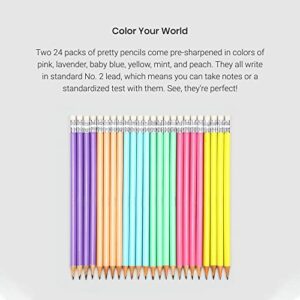 Yoobi No. 2 Pencils - Pre-sharpened Pencils in Pastel Colors, Pink, Lavender, Baby Blue, Yellow, Mint, and Peach - Fun School Supplies for Kids, Teens & Adults - 2 packs of 24#2 Pencils