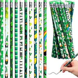st patrick’s day pencils with eraser wood shamrock pencils lucky shamrock school pencils cute green pencils for st patrick’s day party kids awards classic holiday school supplies (100)