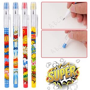 48 Pcs Superhero Text Pencils Translucent Pencil Multipoint Pencil Multicolor Non- Sharpening Stackable Pencils Pop Up Plastic Pencils Pow! Snap! Wham! Bang! Pencil Stationery Pencil，4 style