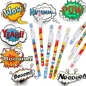 48 Pcs Superhero Text Pencils Translucent Pencil Multipoint Pencil Multicolor Non- Sharpening Stackable Pencils Pop Up Plastic Pencils Pow! Snap! Wham! Bang! Pencil Stationery Pencil，4 style