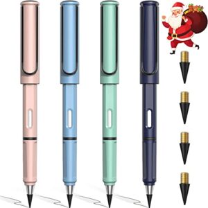 alecpea 4pcs everlasting pencil infinite pencil, infinity pencil with eraser. inkless magic pencils eternal with 4pcs replacement nibs, portable reusable erasable writing pencil