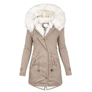 winter warm fuzzy coats, hongdao women thick faux fleece lined parka coats plush hooded windproof down outerwear jackets