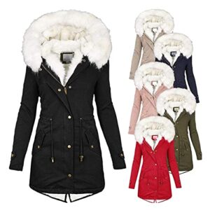 Winter Warm Fuzzy Coats, HONGDAO Women Thick Faux Fleece Lined Parka Coats Plush Hooded Windproof Down Outerwear Jackets