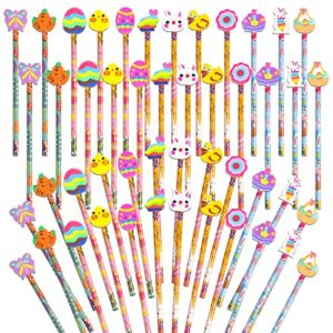 saiweilai online 50 pieces easter pencils wood pencils happy easter day elements with giant rabbit chick eraser assortment easter stationery pencil for easter party favors (50)