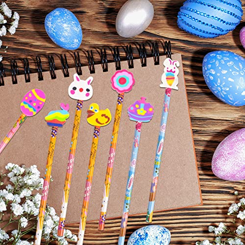 SAIWEILAI ONLINE 50 Pieces Easter Pencils Wood Pencils Happy Easter Day Elements With Giant Rabbit Chick Eraser Assortment Easter Stationery Pencil for Easter Party Favors (50)