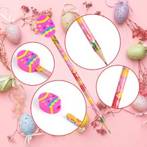 SAIWEILAI ONLINE 50 Pieces Easter Pencils Wood Pencils Happy Easter Day Elements With Giant Rabbit Chick Eraser Assortment Easter Stationery Pencil for Easter Party Favors (50)